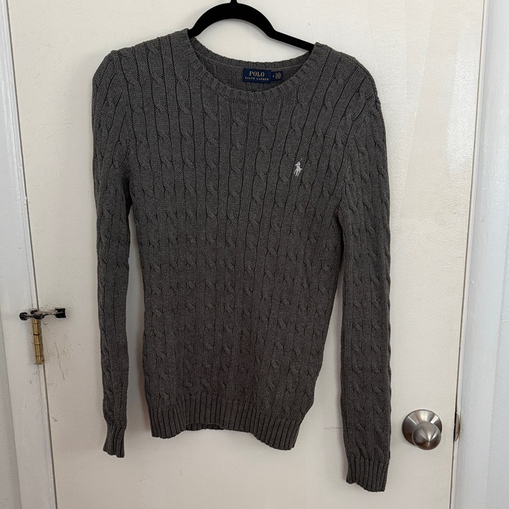 Polo by Ralph Lauren Gray Cable Knit Crewneck Sweater